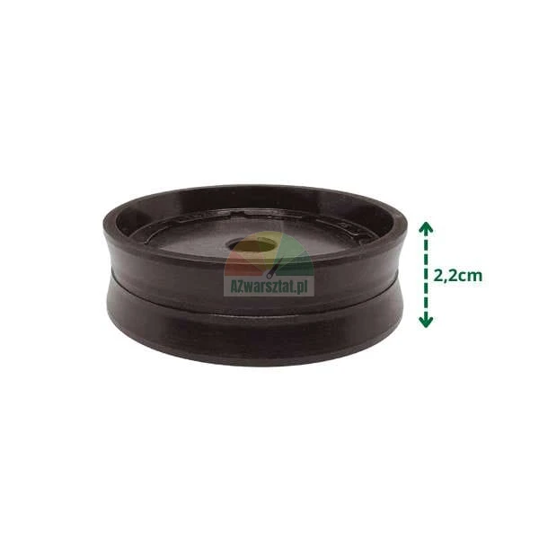Black plastic guide pulley with a height of 2.2 cm on white background