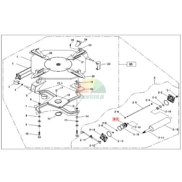 Exploded view diagram of a machine assembly with component 2-7 highlighted.