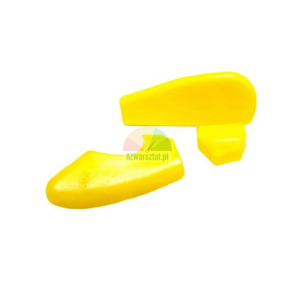 Two yellow plastic guards for a pallet jack shown on a white background.