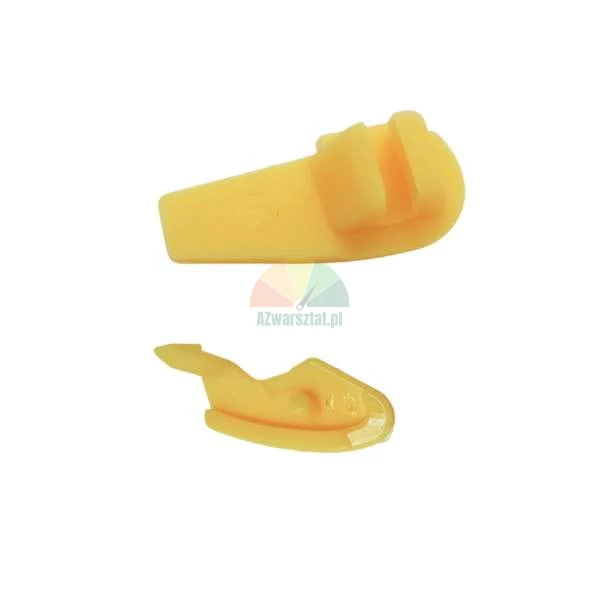 Yellow plastic furniture slide runner shown from two different perspectives on a white background.