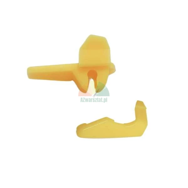 Two yellow plastic automotive clips for interior trim or upholstery shown on a plain white background.