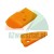 Two orange plastic components with irregular shapes and holes, likely mounting wedges or scraper tools, on a white background.