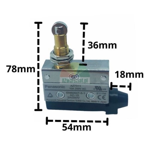 Panasonic AZ7311 limit switch with dimensions 78mm, 54mm, 36mm and 18mm