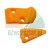 Orange plastic parts with screw holes on a white background