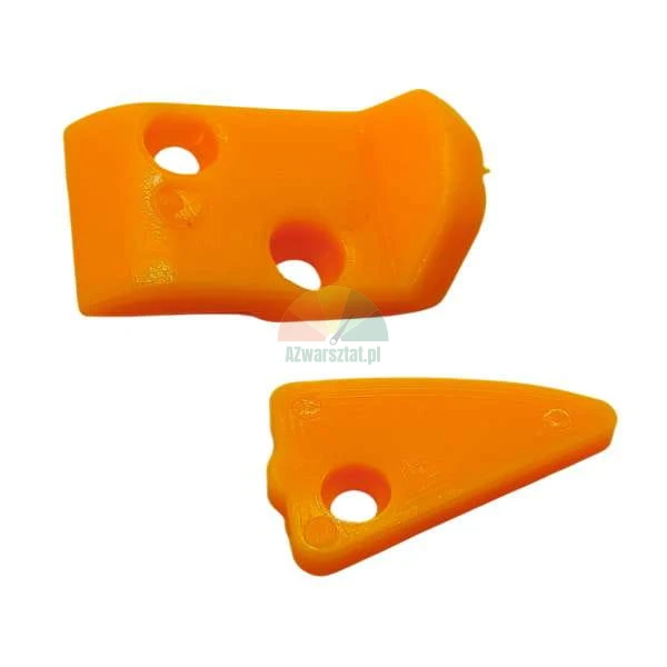 Orange plastic parts with screw holes on a white background