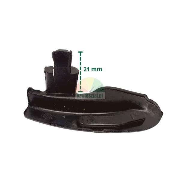 Black plastic spare part with a vertical measurement of 21 mm