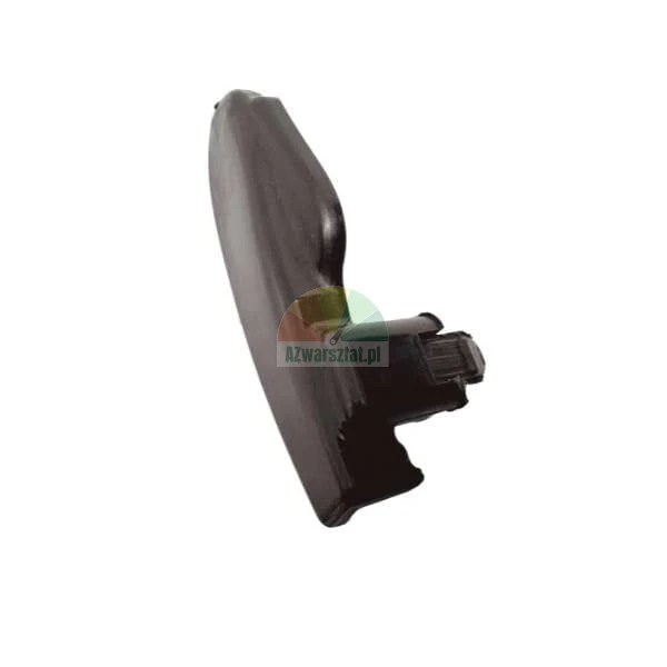Black plastic car door handle cover or automotive trim part on a white background.