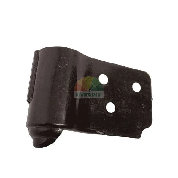 Black metal bracket or hinge part with three mounting holes on a white background.