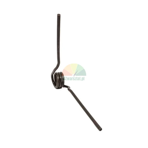 Metal torsion spring with two long arms on a white background.