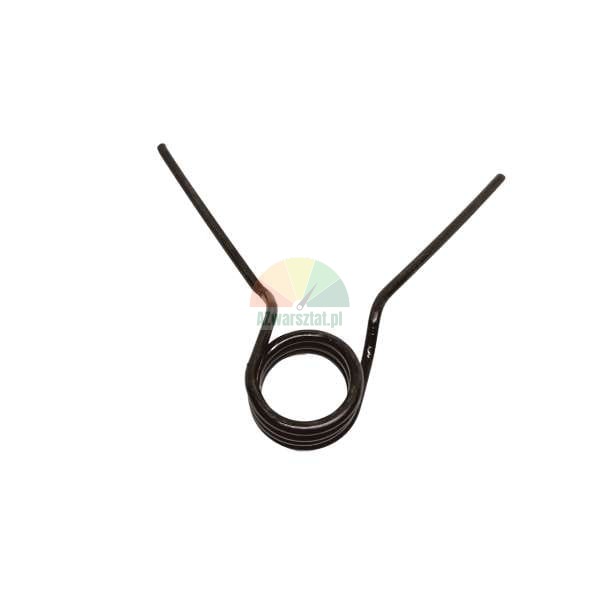 Black metal torsion spring with two arms isolated on a white background.