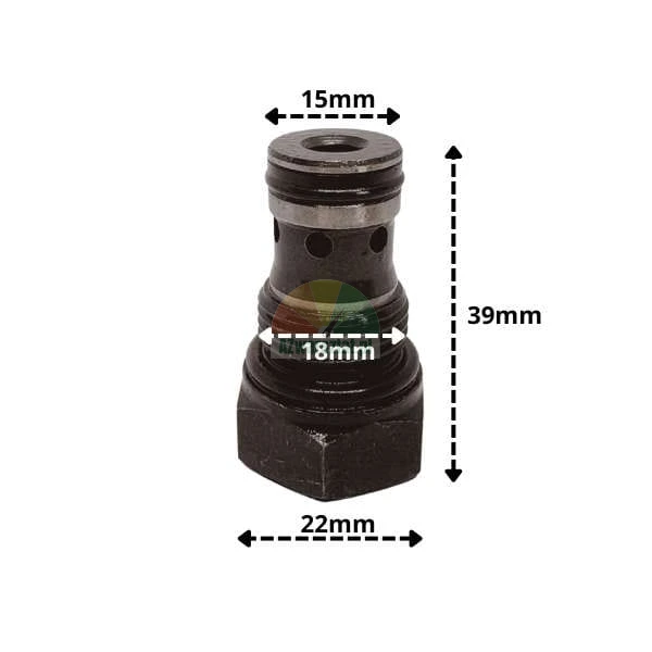 Check valve with dimensions, 18mm thread