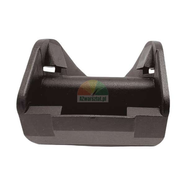 Black plastic mounting bracket with side clips on a white background.
