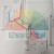 Technical diagram of a post lift with numbered components and highlighted red and blue lines representing cables or hydraulic hoses running through the posts.