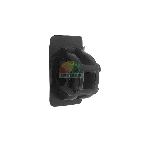 Black plastic automotive mounting clip for vehicle body components.
