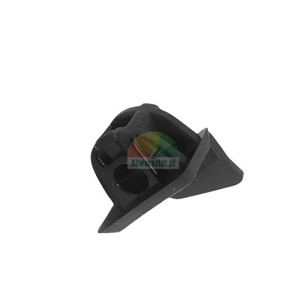 Black plastic automotive mounting clip for bumper or trim on a white background.