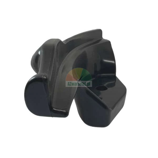 Black plastic element with a contoured groove and a mounting hole