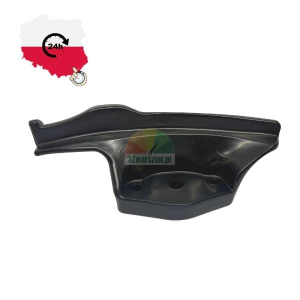 Black plastic cover or mounting component with an irregular shape and mounting holes.