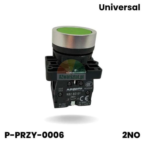 Green lift control push button 2 x NO with metal bezel