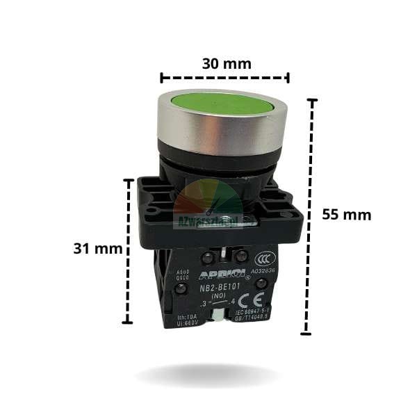 Green lift push button 2 x NO with dimensions