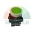 Green industrial push button with silver bezel and black contact block