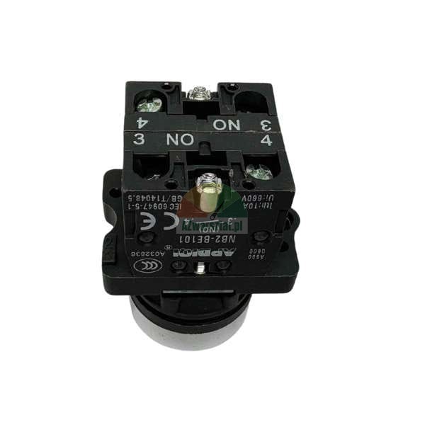NO contact block for NB2-BE101 push button switch with screw terminals and technical markings.