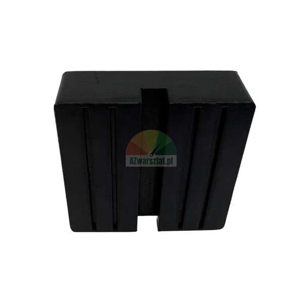 Black rubber jack pad with a slot and vertical grooves, front view on a white background.