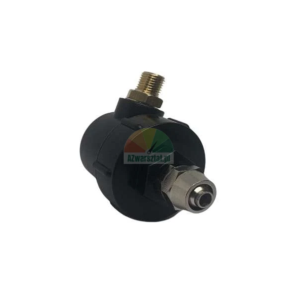 Black pneumatic fitting with brass thread and silver connector