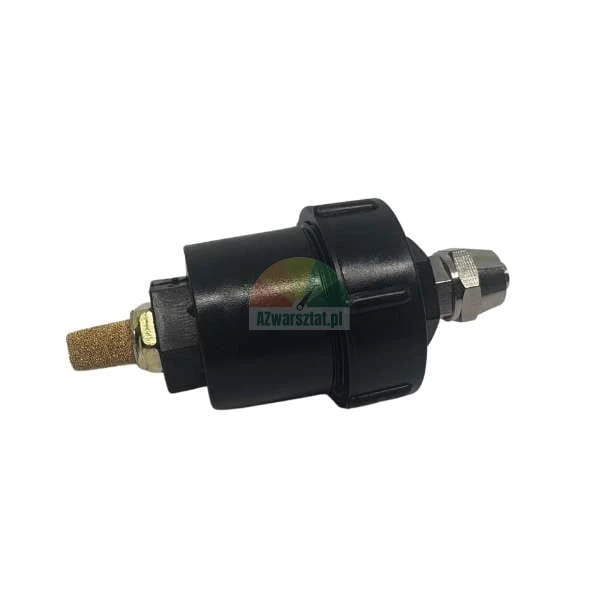 Black pneumatic silencer with a brass sintered filter element and metal fitting.