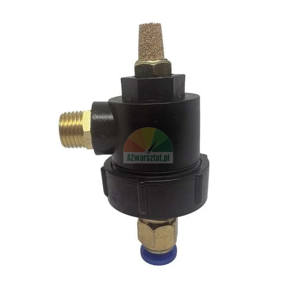 Black quick exhaust valve with brass fittings and a sintered bronze muffler.