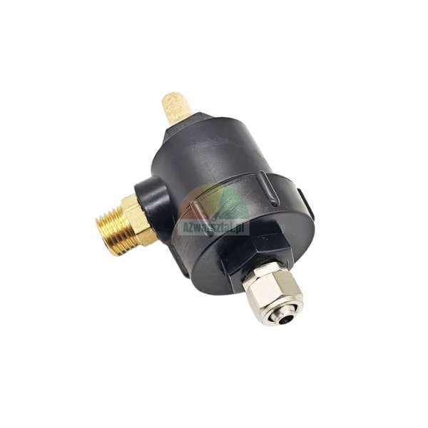 Black plastic pneumatic component with side brass thread and metal connection