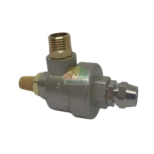 Pneumatic quick exhaust valve with a silencer and a push-in fitting