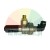 Metal pneumatic valve with black elbow connector and brass thread.
