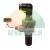 Pneumatic quick exhaust valve with silencer, elbow push-in fitting, and brass nipple indicated by a green arrow.