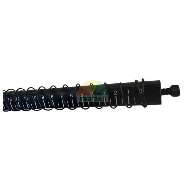 Black graduated bar with a coiled spiral spring and an adjustment screw.