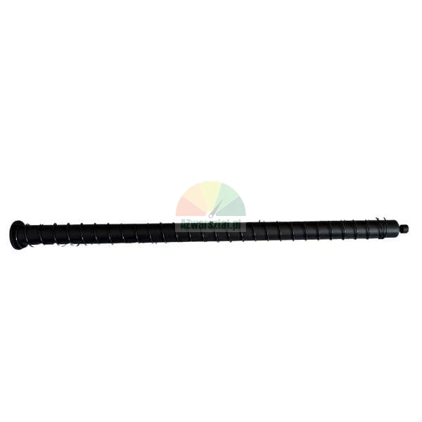 Long black spiral rod with thin wire wrapping on white background
