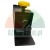 Black industrial pneumatic component with yellow knob and two circular connection ports