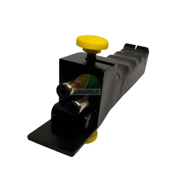 Black pneumatic tool component with a yellow adjustment knob and two silver ports.
