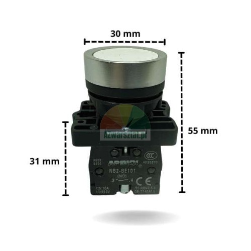 White lift push button 2 x NO with dimensions
