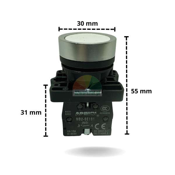 White lift push button 2 x NO with dimensions