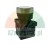 Industrial pushbutton switch with a silver metallic actuator and black plastic base