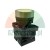 Industrial push button switch with a silver metal top and a black plastic mounting block.