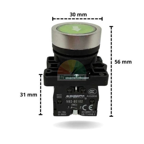 Green control button with up-down arrow 1 x NC, dimensions 30x56mm