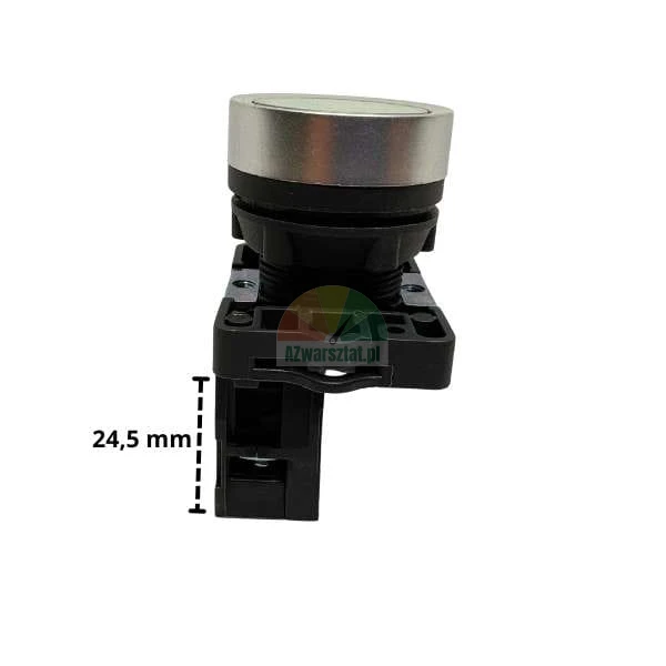 Industrial control push button side view with a 24.5 mm dimension indicated.