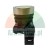Industrial push button switch with a silver bezel and flat translucent white lens, mounted on a black plastic assembly.