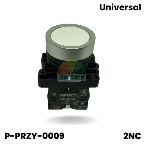 White round lift push button 2 x NC with metal ring and black contact block