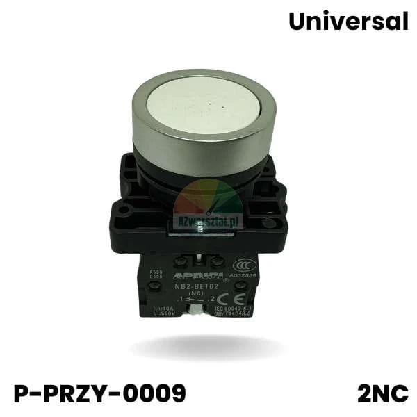White round lift push button 2 x NC with metal ring and black contact block