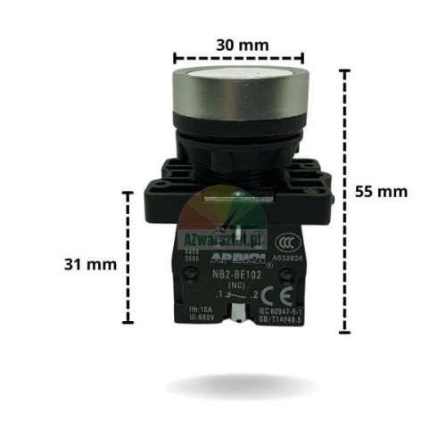 White lift button 2 x NC with dimensions