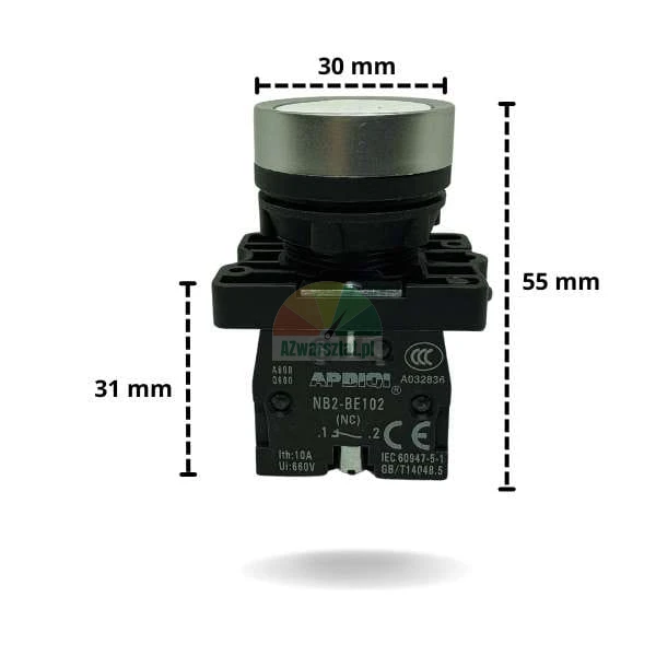 White lift button 2 x NC with dimensions