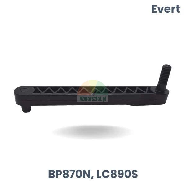 Black plastic pedal mechanism link for Evert BP870N and LC890S tire changers.