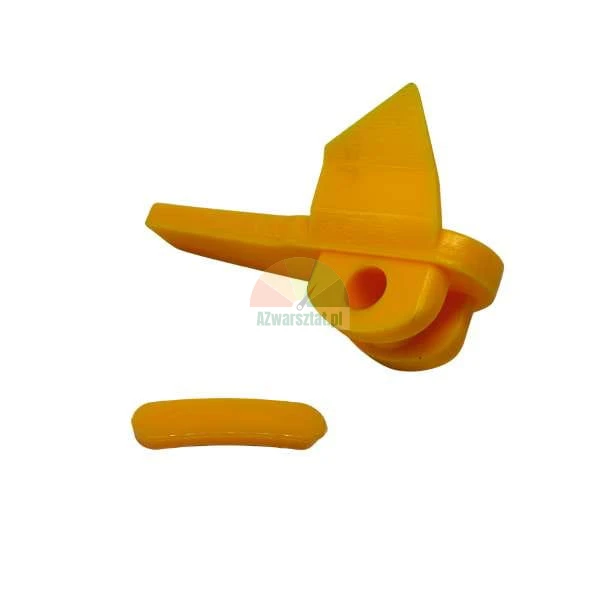 Yellow plastic mounting part and small curved piece on a white background